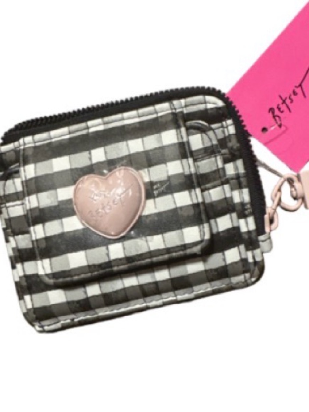 Betsey Johnson Black & White Gingham Heart Coin Wallet
